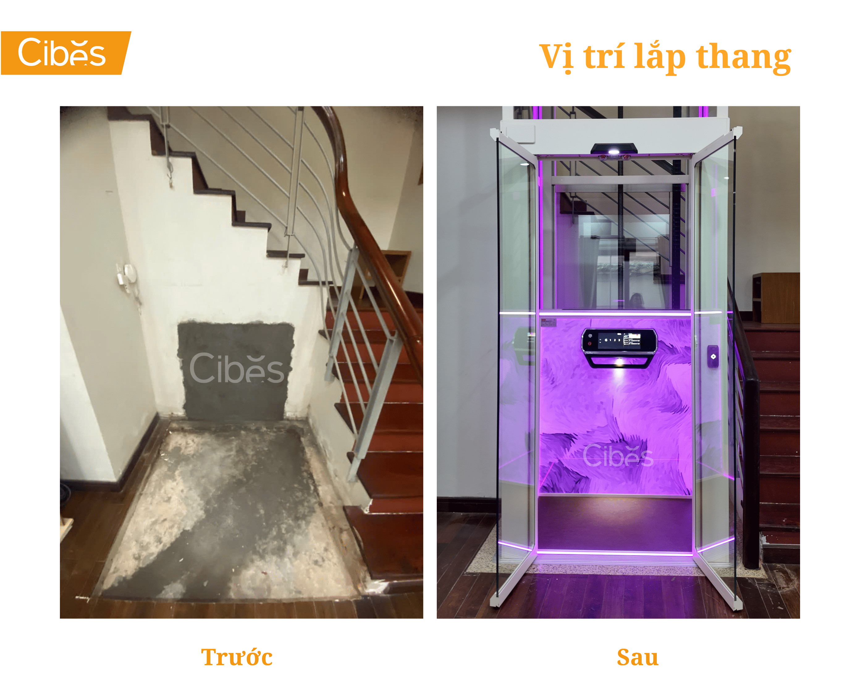 Hình ảnh trước và sau vị trí lắp thang tại công trình Phường Tân Mỹ, Tp.HCM